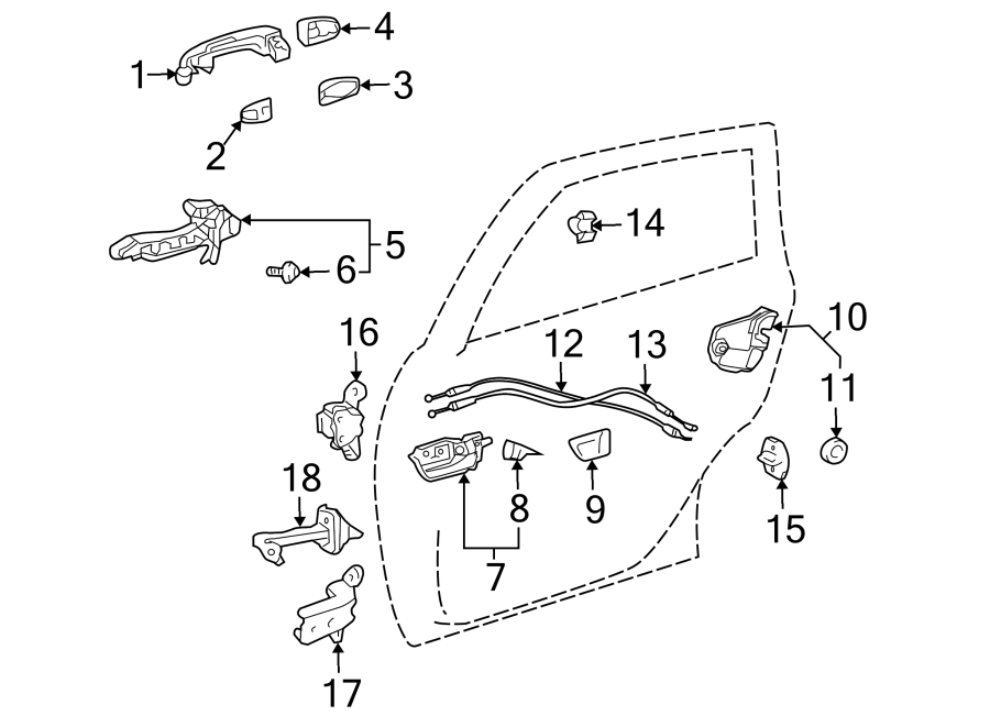 Diagram REAR DOOR. LOCK & HARDWARE. for your 1996 Toyota Camry   