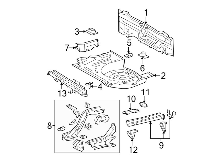 Diagram REAR BODY & FLOOR. FLOOR & RAILS. for your 2013 Toyota Avalon   