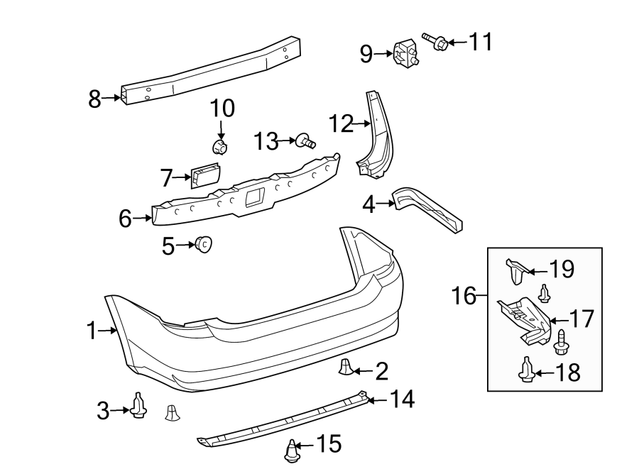 Diagram REAR BUMPER. BUMPER & COMPONENTS. for your 2023 Toyota Camry  SE SEDAN 