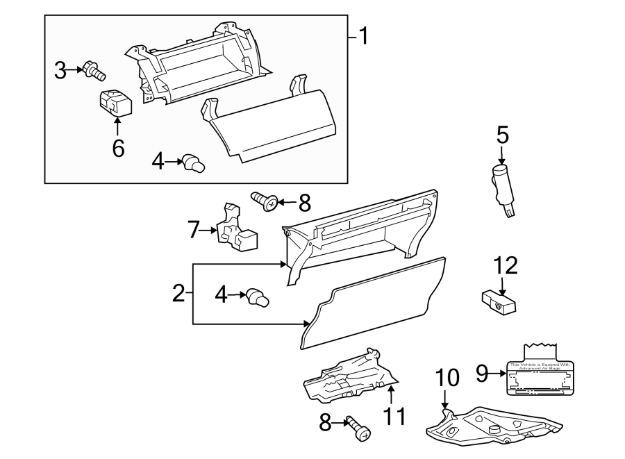 Diagram INSTRUMENT PANEL. GLOVE BOX. for your 2013 Toyota Corolla   