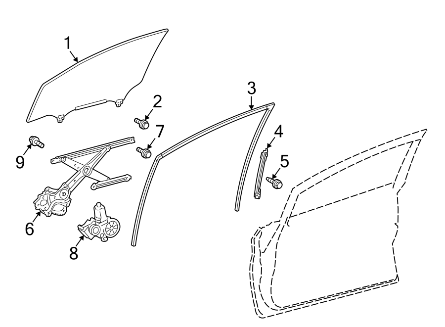 Diagram FRONT DOOR. GLASS & HARDWARE. for your 2011 Toyota Tacoma 2.7L M/T 4WD Base Crew Cab Pickup Fleetside 