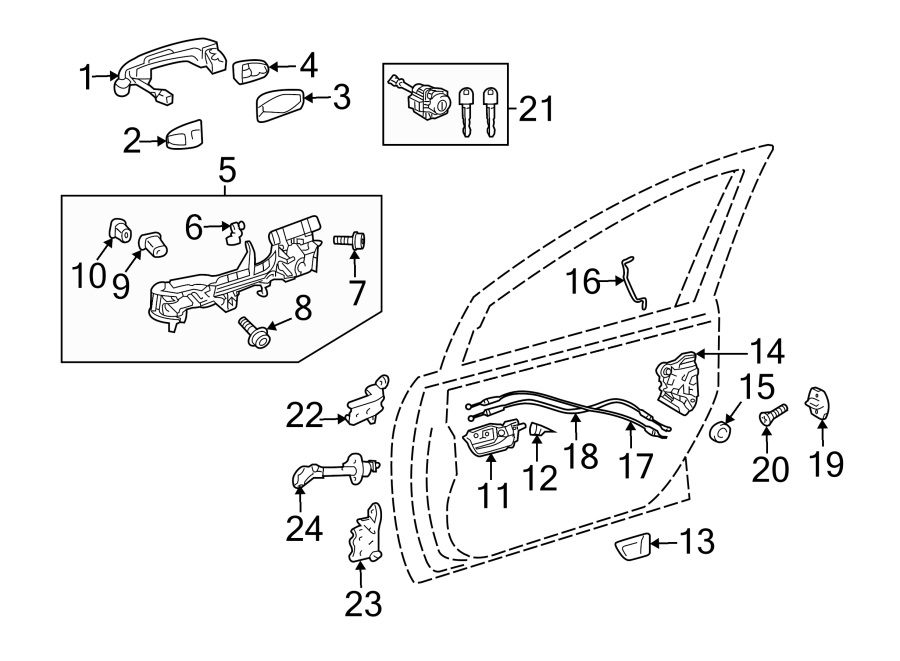 Diagram FRONT DOOR. LOCK & HARDWARE. for your 2005 Toyota Camry  LE SEDAN 