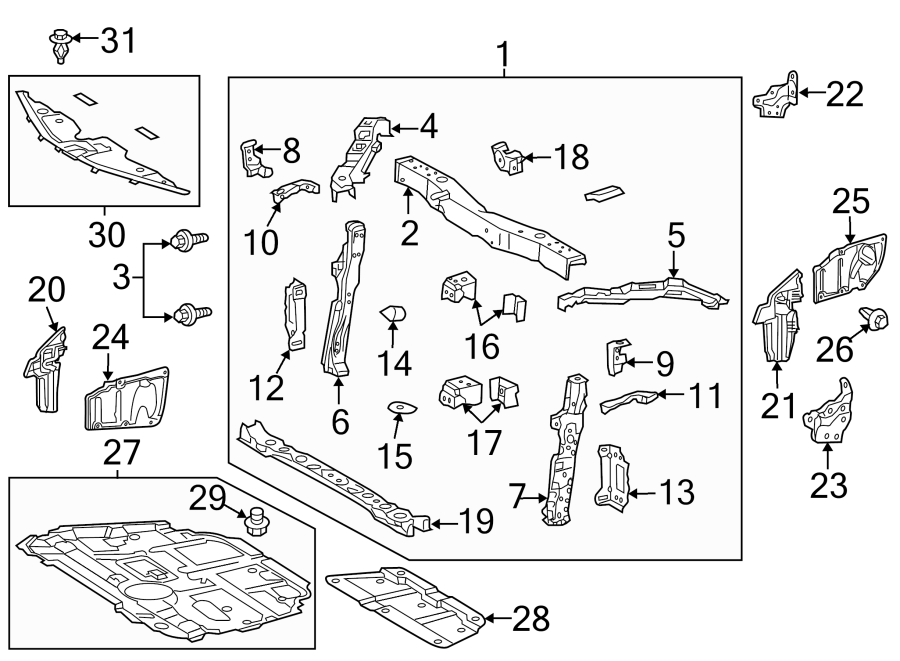 Diagram RADIATOR SUPPORT. SPLASH SHIELDS. for your 2011 Toyota Tacoma  Pre Runner Crew Cab Pickup Fleetside 