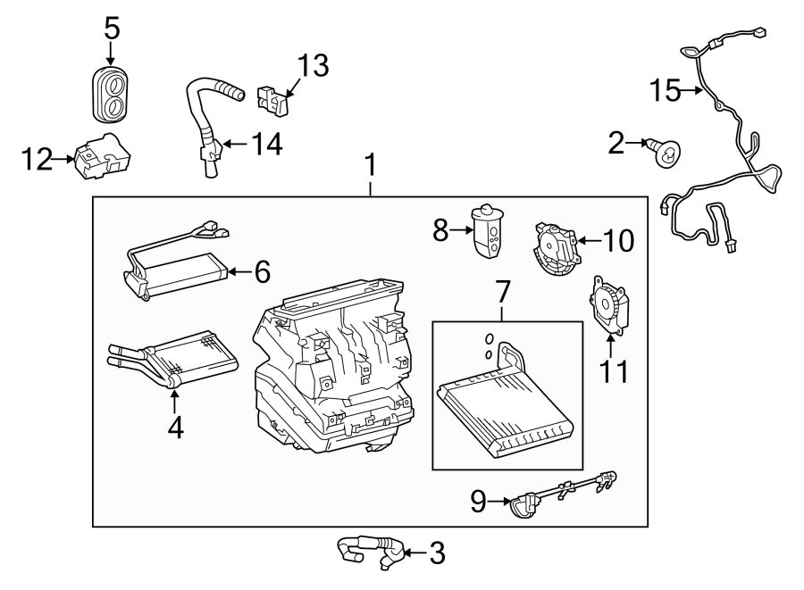 Diagram AIR CONDITIONER & HEATER. EVAPORATOR & HEATER COMPONENTS. for your 2018 Toyota Camry  LE SEDAN 