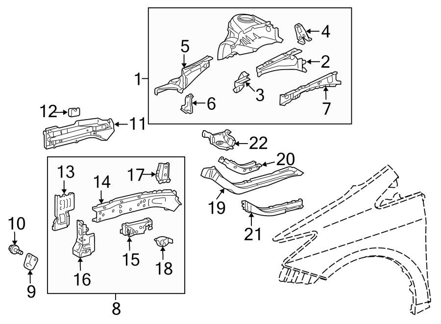 Diagram FENDER. STRUCTURAL COMPONENTS & RAILS. for your 2015 Toyota Prius v   