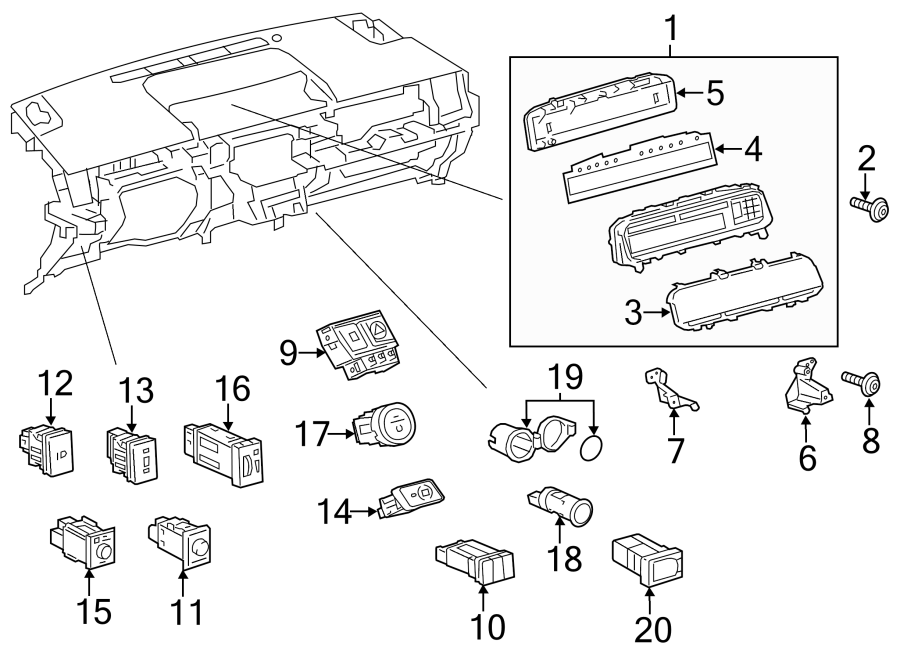 Diagram INSTRUMENT PANEL. CLUSTER & SWITCHES. for your 2014 Toyota Prius v   