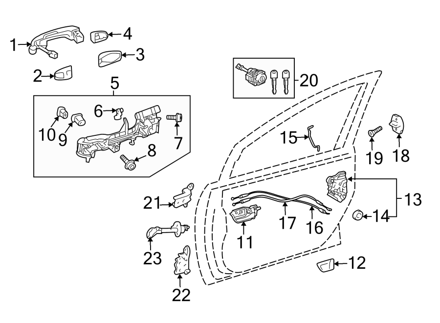 Diagram FRONT DOOR. LOCK & HARDWARE. for your Toyota