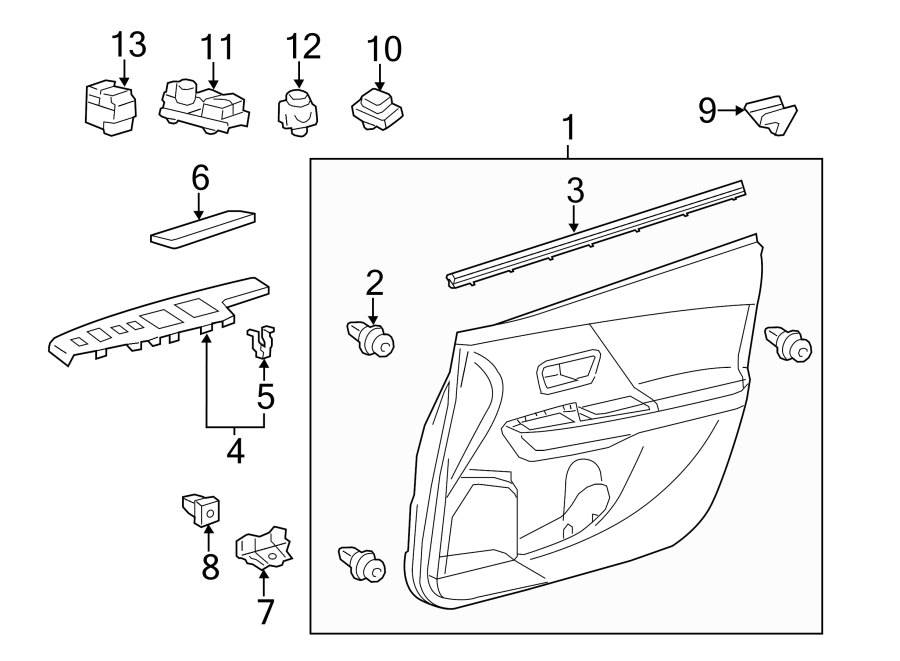 Diagram FRONT DOOR. INTERIOR TRIM. for your 2018 Toyota Prius   