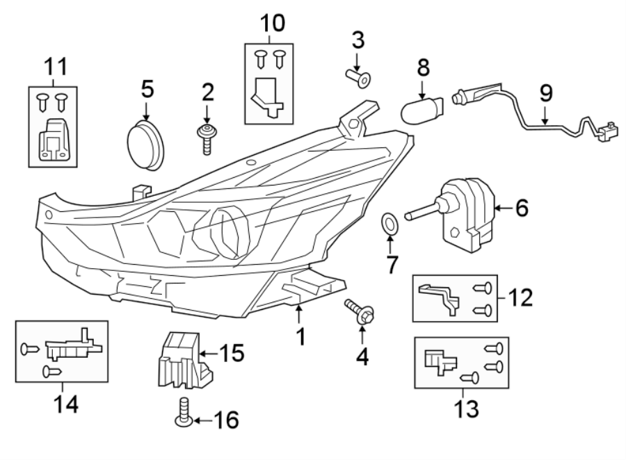 Diagram FRONT LAMPS. HEADLAMP COMPONENTS. for your 2014 Toyota Highlander   