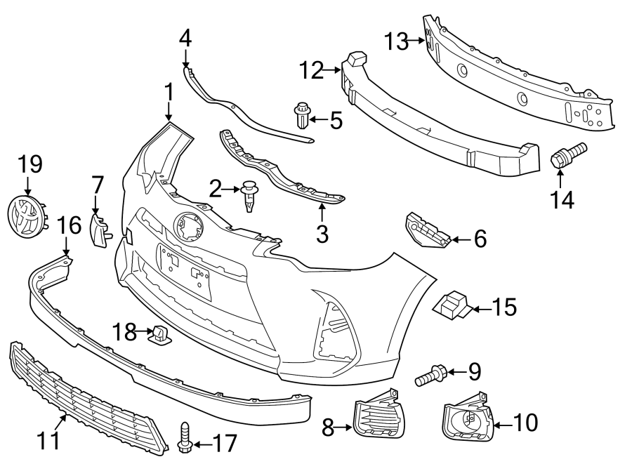 Diagram FRONT BUMPER & GRILLE. BUMPER & COMPONENTS. EXTERIOR TRIM. SPOILER. for your Toyota Prius Plug-In  