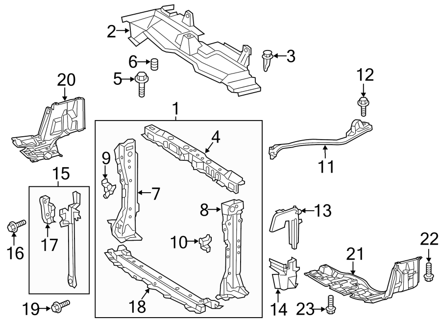 Diagram RADIATOR SUPPORT. SPLASH SHIELDS. for your 2017 Toyota Tundra 4.6L V8 A/T RWD SR Extended Cab Pickup Fleetside 