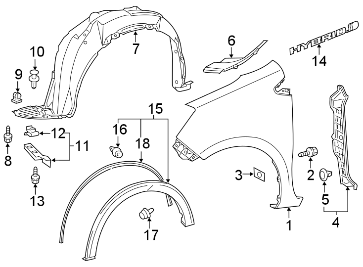 Diagram EXTERIOR TRIM. FENDER & COMPONENTS. for your 1996 Toyota