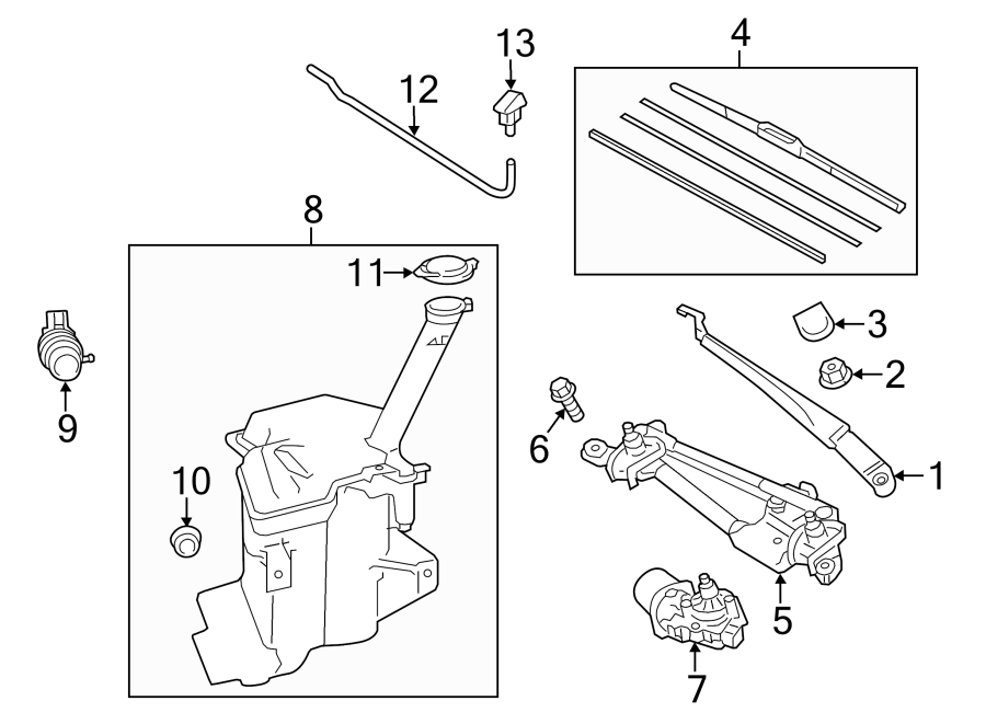 Diagram WINDSHIELD. WIPER & WASHER COMPONENTS. for your 2014 Toyota Tundra  SR Extended Cab Pickup Fleetside 