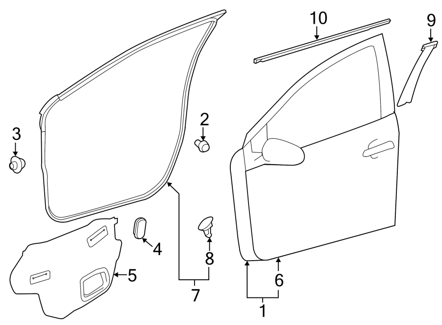 Diagram FRONT DOOR. DOOR & COMPONENTS. EXTERIOR TRIM. for your 2010 Toyota Highlander   