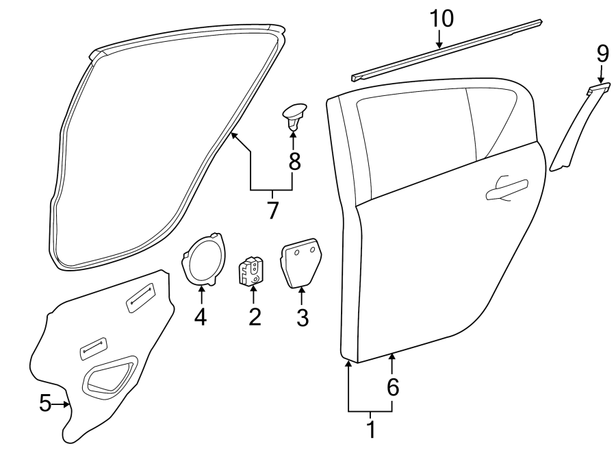 Diagram REAR DOOR. DOOR & COMPONENTS. EXTERIOR TRIM. for your 2015 Toyota Avalon  XLE SEDAN 