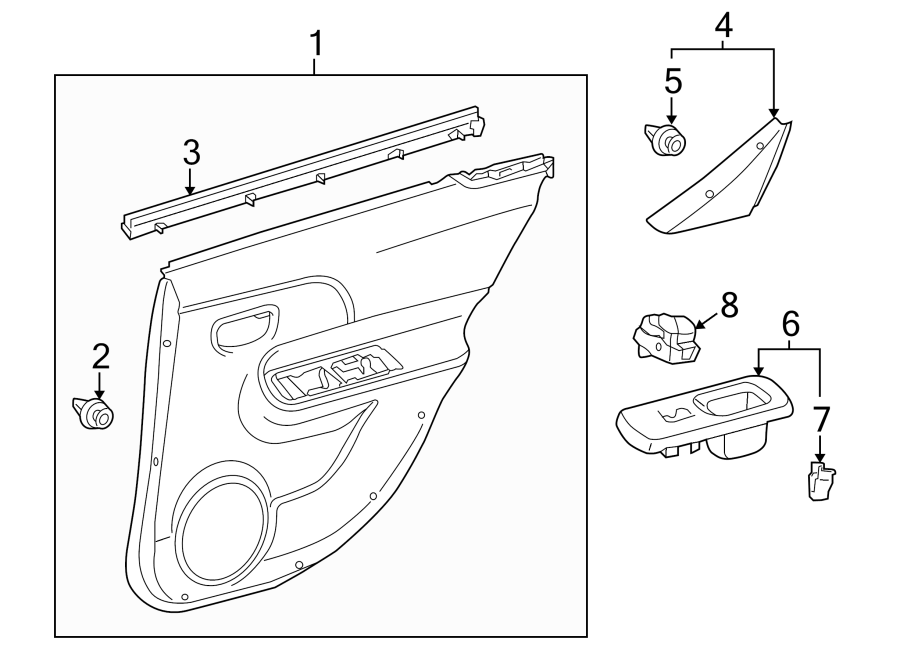 Diagram REAR DOOR. INTERIOR TRIM. for your Toyota