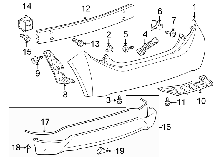 Diagram REAR BUMPER. BUMPER & COMPONENTS. REAR SPOILER. for your 2024 Toyota Prius Prime   