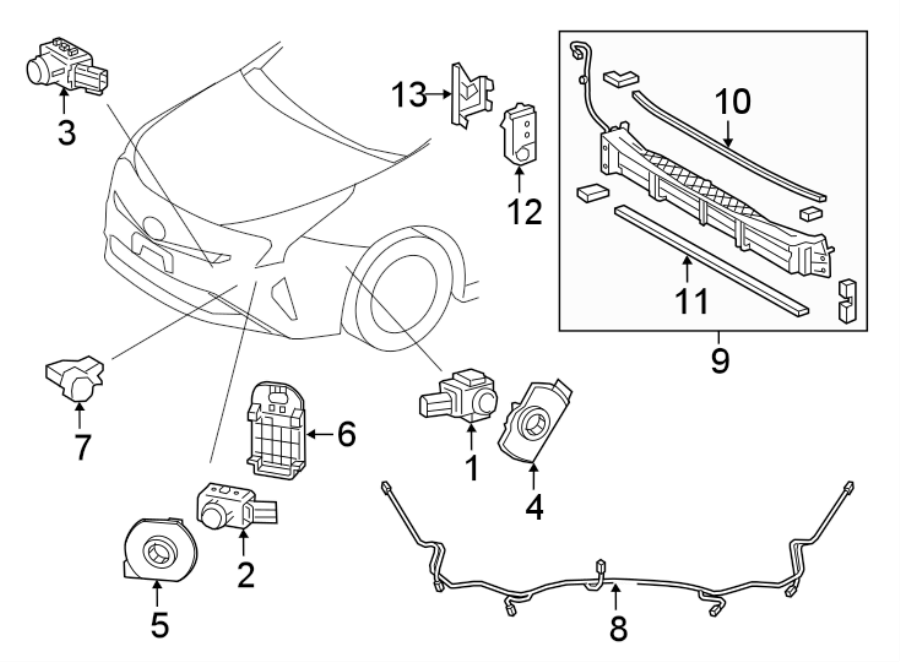 Diagram FRONT BUMPER & GRILLE. ELECTRICAL COMPONENTS. for your 2018 Toyota Prius Prime  Premium Hatchback 