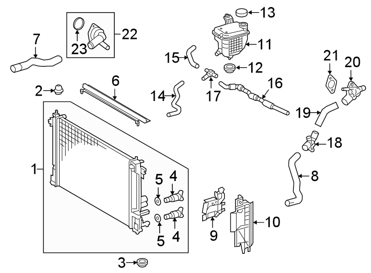 Diagram Radiator & components. for your 2007 Toyota Highlander   