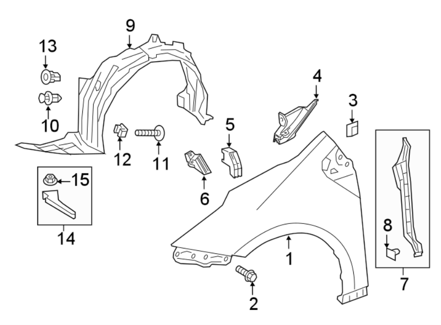 Diagram FENDER & COMPONENTS. for your 2013 Toyota Avalon  XLE Touring Sedan 