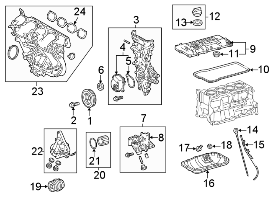 Diagram ENGINE / TRANSAXLE. ENGINE PARTS. for your 2023 Toyota Sienna  25th Anniversary Edition Mini Passenger Van 