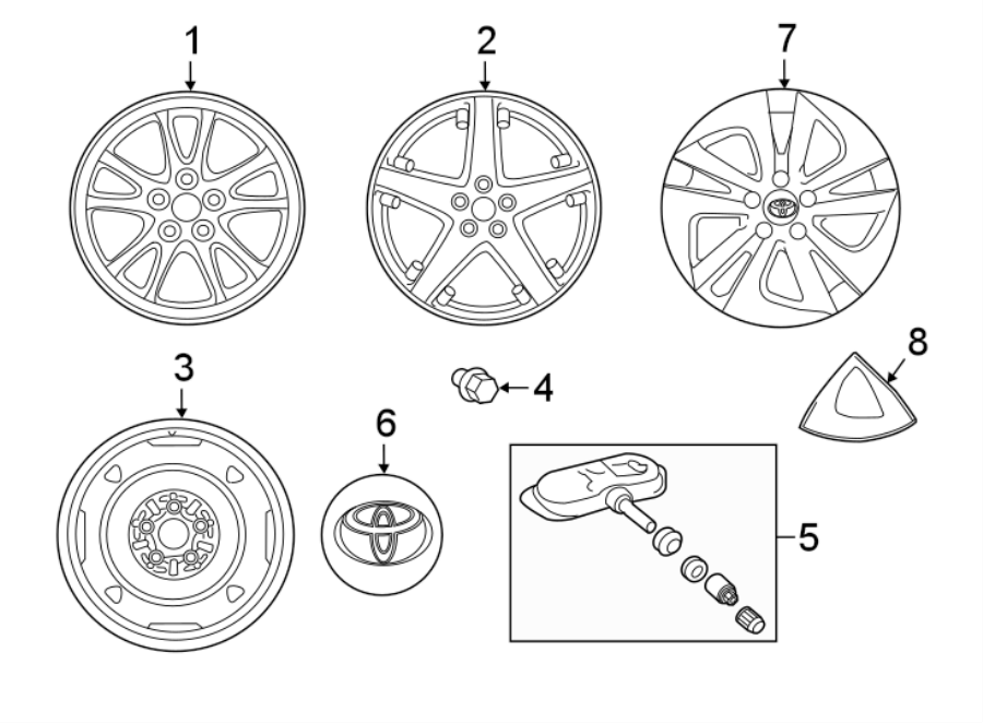 Diagram WHEELS. COVERS & TRIM. for your Toyota