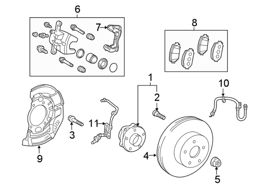 Diagram FRONT SUSPENSION. BRAKE COMPONENTS. for your 2024 Toyota GRAND HIGHLANDER   