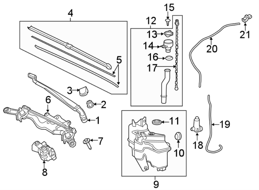 Diagram WINDSHIELD. WIPER & WASHER COMPONENTS. for your 2022 Toyota Corolla  XLE Sedan 