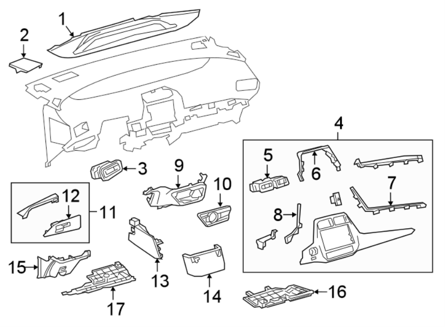 Diagram INSTRUMENT PANEL COMPONENTS. for your 2018 Toyota Camry   