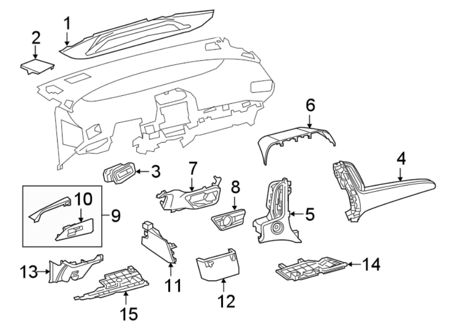 Diagram INSTRUMENT PANEL COMPONENTS. for your 2022 Toyota Prius AWD-e   