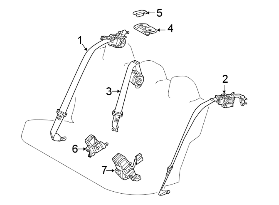 Diagram RESTRAINT SYSTEMS. REAR SEAT BELTS. for your 2021 Toyota Highlander  L Sport Utility 