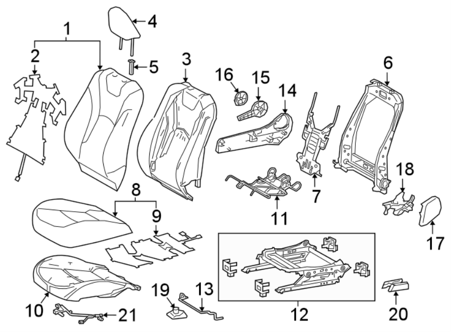 Diagram SEATS & TRACKS. PASSENGER SEAT COMPONENTS. for your 2016 Toyota Yaris   