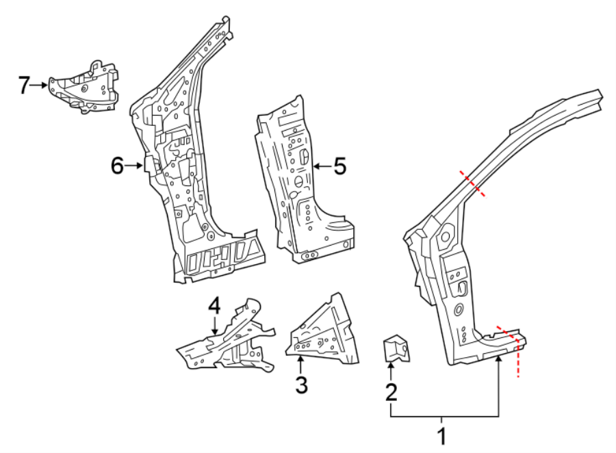 Diagram PILLARS. ROCKER & FLOOR. HINGE PILLAR. for your 2024 Toyota Prius AWD-e   