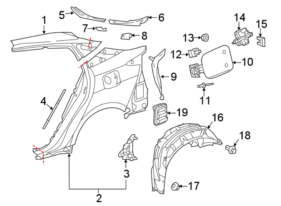 Diagram QUARTER PANEL & COMPONENTS. for your 2012 Toyota Avalon   