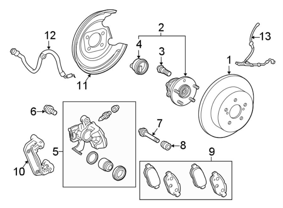 Diagram REAR SUSPENSION. BRAKE COMPONENTS. for your 2021 Toyota RAV4  XLE Premium Sport Utility 