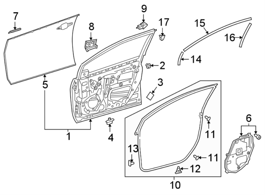 Diagram FRONT DOOR. DOOR & COMPONENTS. for your 2017 Toyota Prius Prime   