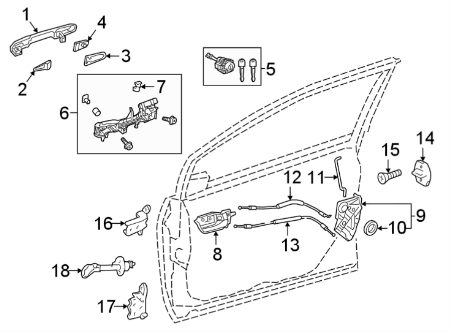 Diagram FRONT DOOR. LOCK & HARDWARE. for your Toyota