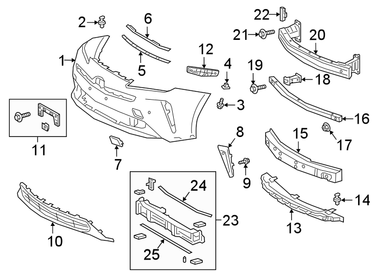 Diagram FRONT BUMPER & GRILLE. BUMPER & COMPONENTS. for your 2021 Toyota Camry 3.5L V6 A/T AWD XSE Sedan 