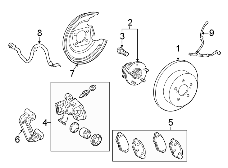 Diagram REAR SUSPENSION. BRAKE COMPONENTS. for your 2022 Toyota RAV4 PRIME   