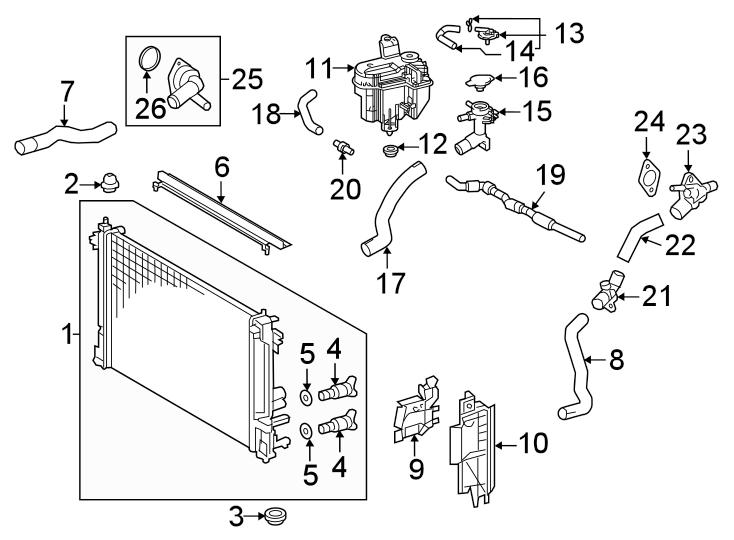 Diagram Radiator & components. for your 2007 Toyota Highlander   