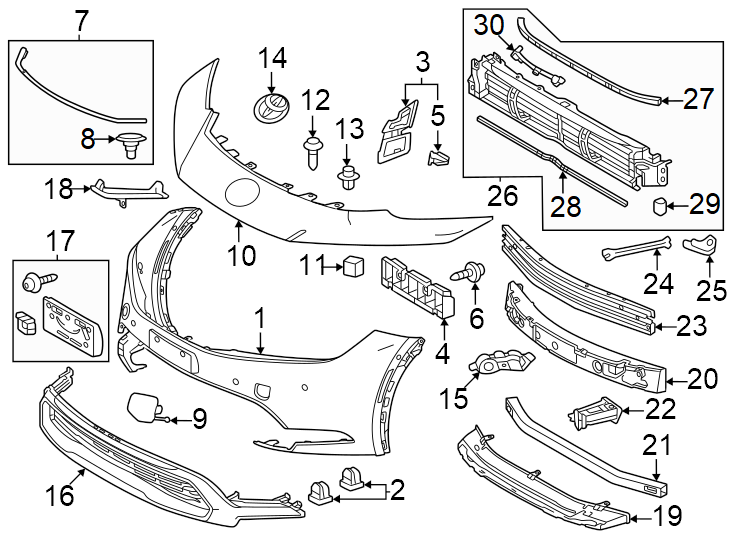 Diagram Front bumper & grille. Bumper & components. for your Toyota Prius Prime  