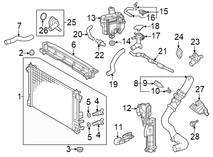 Diagram Radiator & components. for your 2020 Toyota Prius   