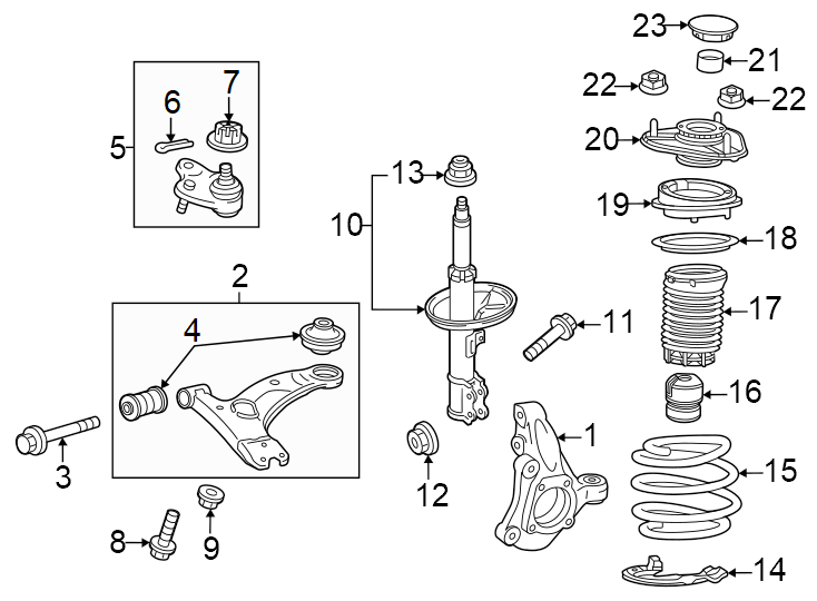 Diagram Front suspension. Suspension components. for your 2024 Toyota Prius   