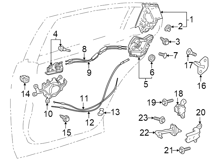 Diagram Rear door. Lock & hardware. for your 2016 Toyota Tacoma  SR5 Extended Cab Pickup Fleetside 