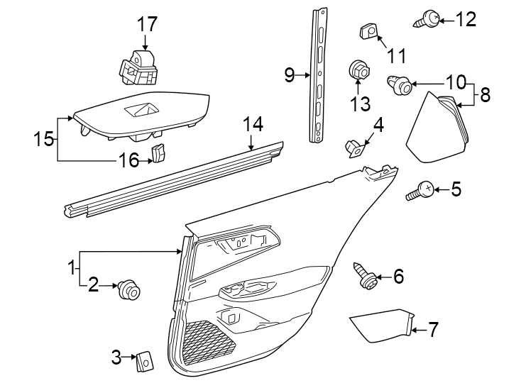 Diagram Rear door. Interior trim. for your 2023 Toyota Camry   