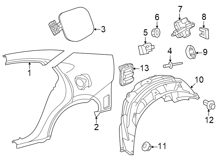 Diagram Quarter panel & components. for your Toyota Prius Prime  