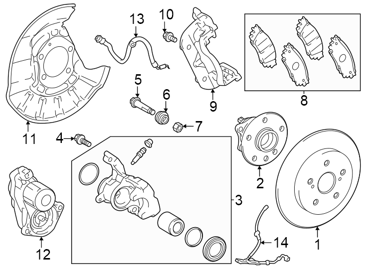 Diagram Rear suspension. Brake components. for your 2020 Toyota Yaris   