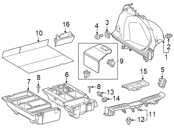 Diagram Rear body & floor. Interior trim. for your 2019 Toyota Tacoma 3.5L V6 M/T 4WD TRD Off-Road Crew Cab Pickup Fleetside 