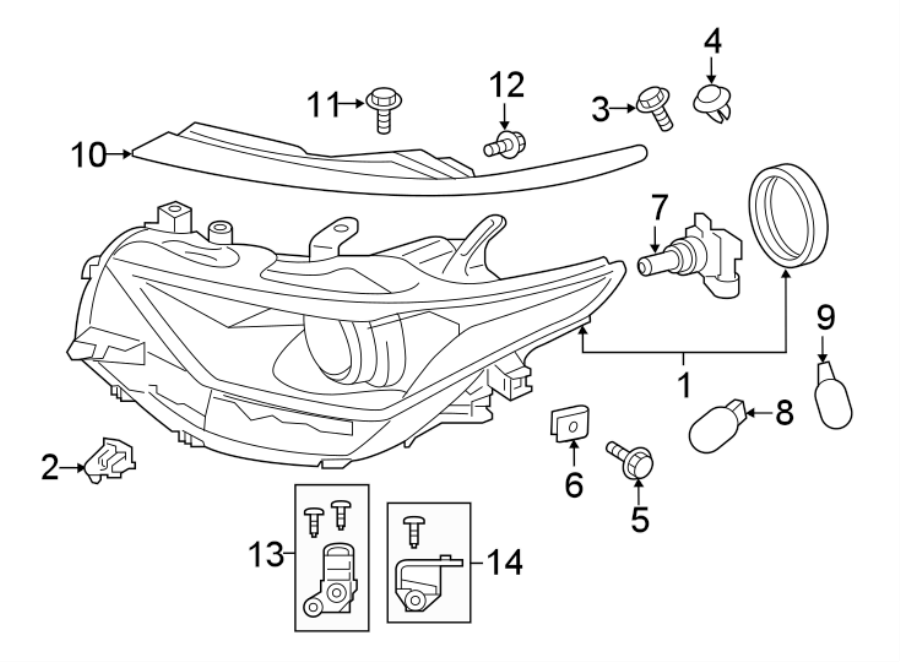 Diagram FRONT LAMPS. HEADLAMP COMPONENTS. for your 2021 Toyota Prius Prime   