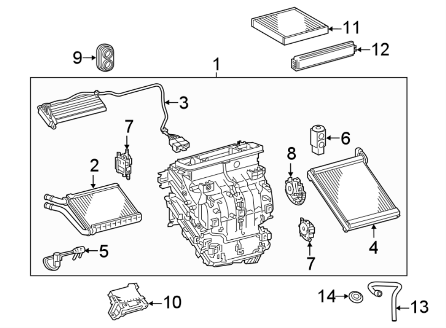 Diagram AIR CONDITIONER & HEATER. EVAPORATOR & HEATER COMPONENTS. for your 2019 Toyota Corolla  XSE Hatchback 